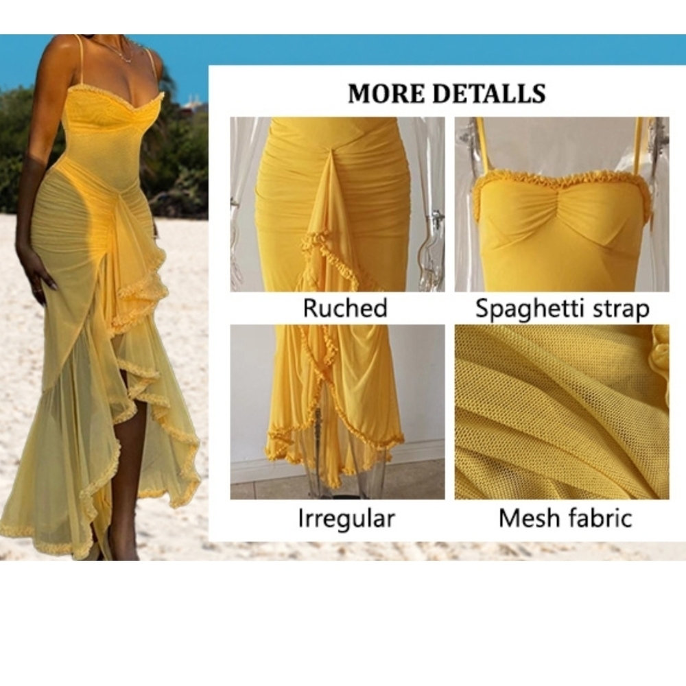 NRTHYE - Small Elegant Maxi Dress Mesh Ruched Sleeveless Backless - Picture 5 of 9